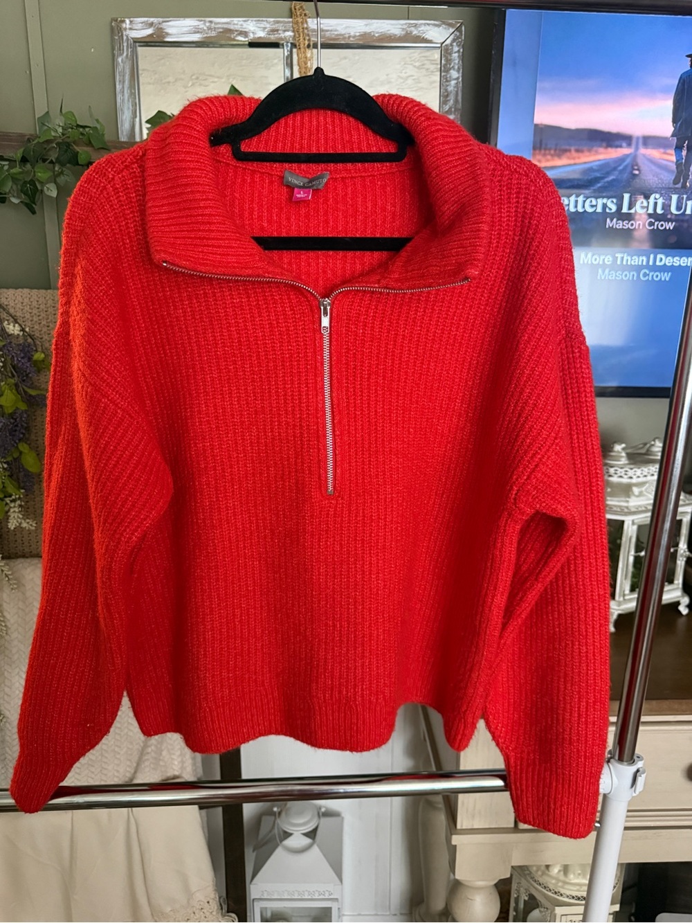 Vince Camuto Red Quarter Zip Chunky Knit Sweater Large